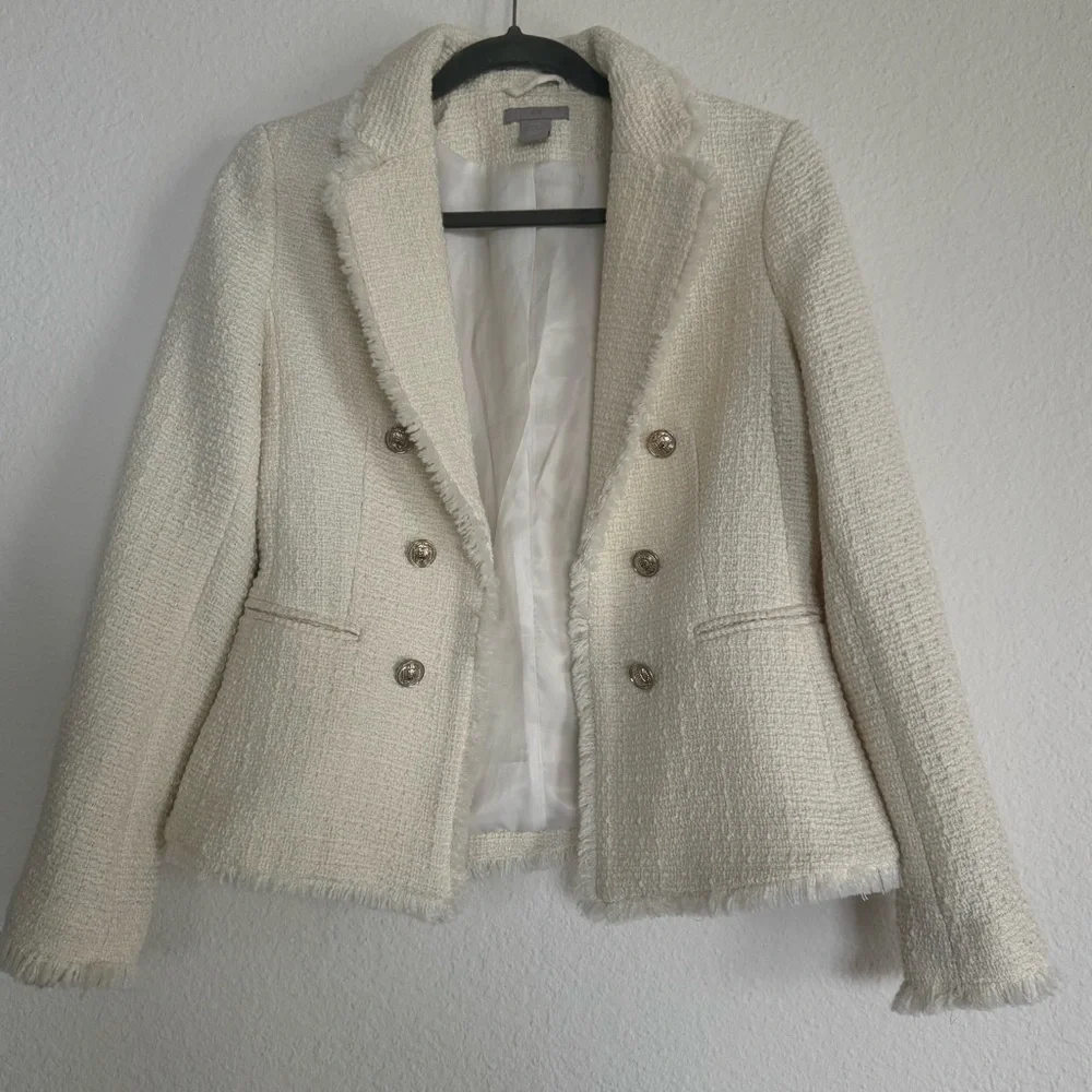 Cream Textured Jacket H&M New Without Tags Size XS - Picture 4 of 16
